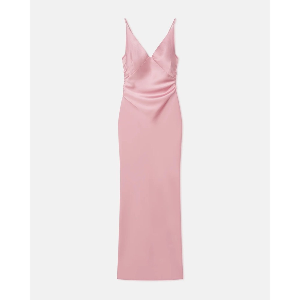 Nanushka Coeus Pink Satin Slip Midi Dress‎ Ruched V-Neck XS NWT